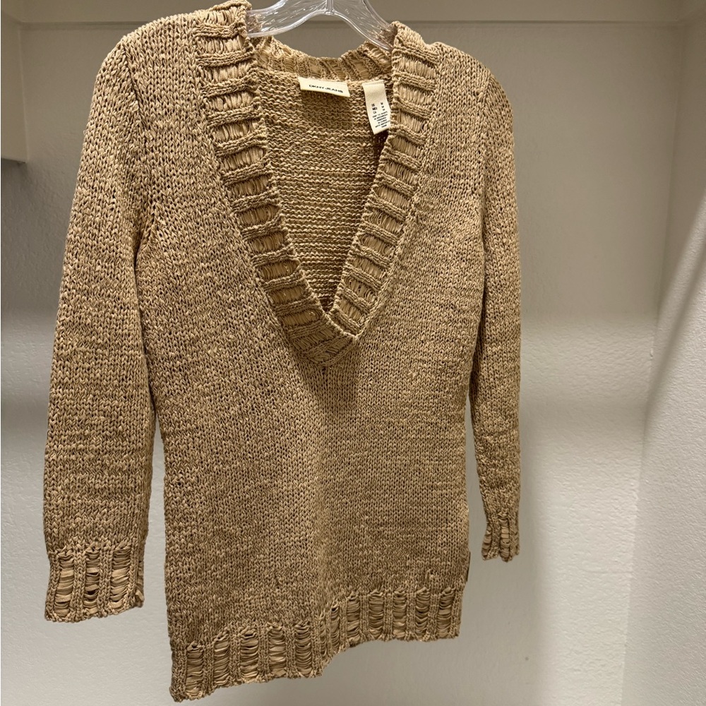 DKNY V-Neck Sweater in Tan